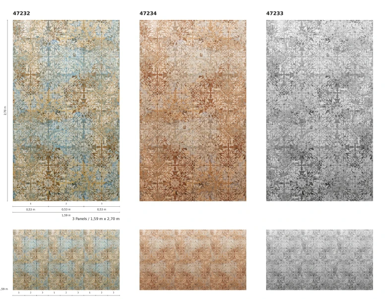 Fototapete in vintage Stil Beige, Blau ,Ornamental 2,70 x 1,59 m 
