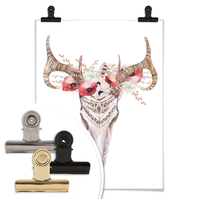 Poster Kvilis - Boho Skull Rote Blumen 