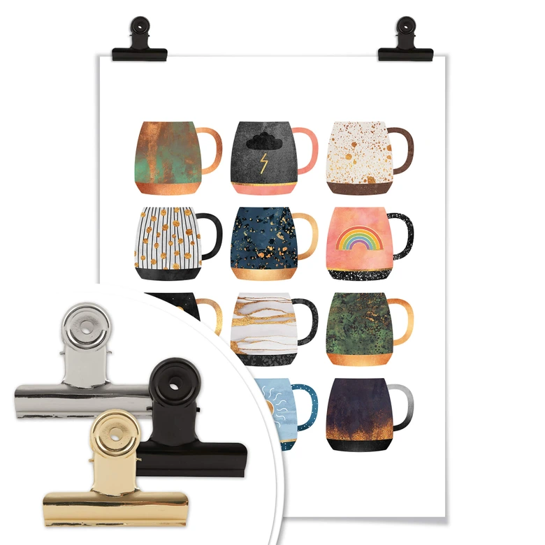 Poster Fredriksson - Coffee Cups Sun, Moon, Stars 