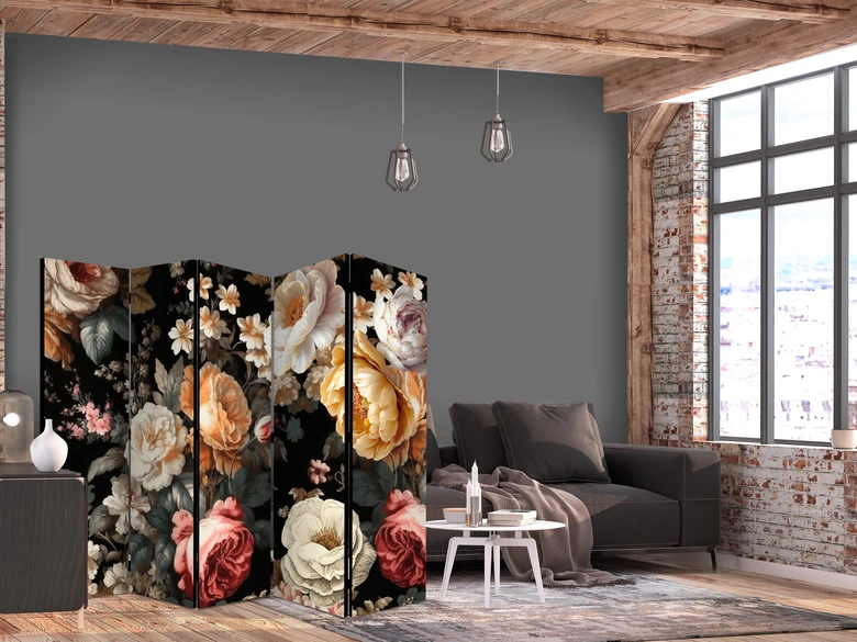 Paravent, Raumteiler freistehend, Trennwand - Floristry in Vintage Style 
