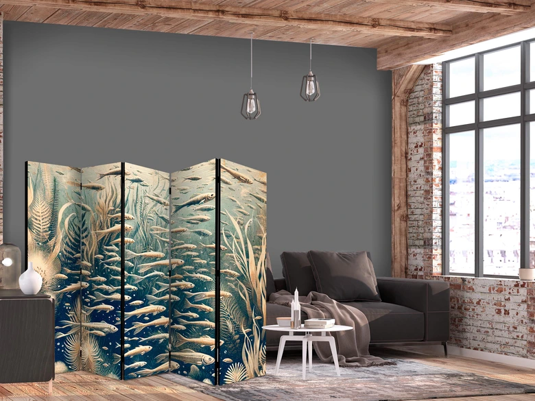 Paravent, Raumteiler freistehend, Trennwand - Life in the Ocean in Retro Style 