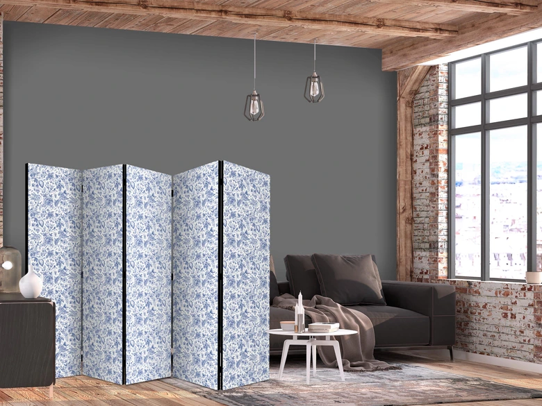 Paravent, Raumteiler freistehend, Trennwand - Vintage Blue Flowers 