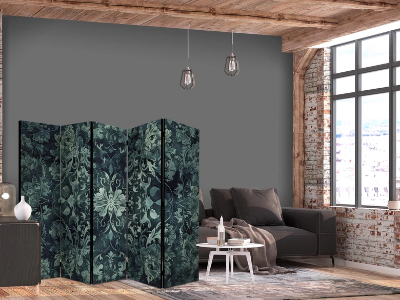 Paravent, Raumteiler freistehend, Trennwand - Oriental Carpet: Emerald Ornaments and Rubbed Patterns 