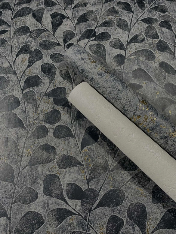 Vliestapete Blätter, Beton Floral Natur in Grau 