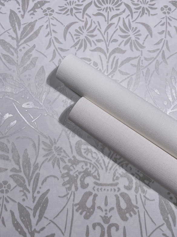 Icke-vävd tapet Ornament Floral Nature i vitt 