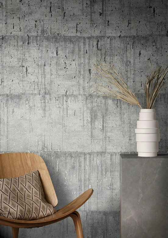 Vliestapete mit glänzender Betonoptik grau Struktur 