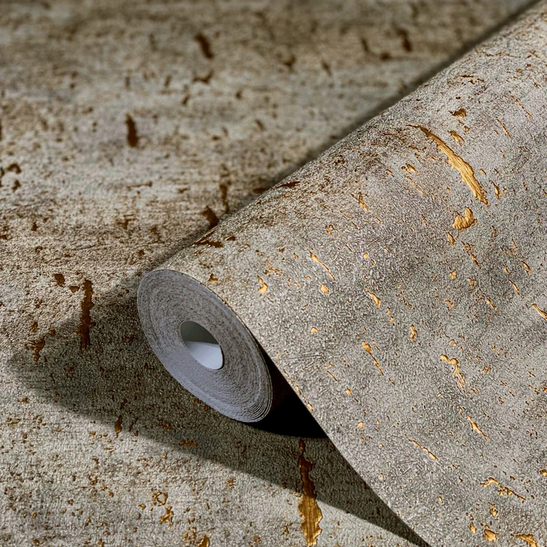 Vliestapete mit glänzender Betonoptik braun, grau Struktur 