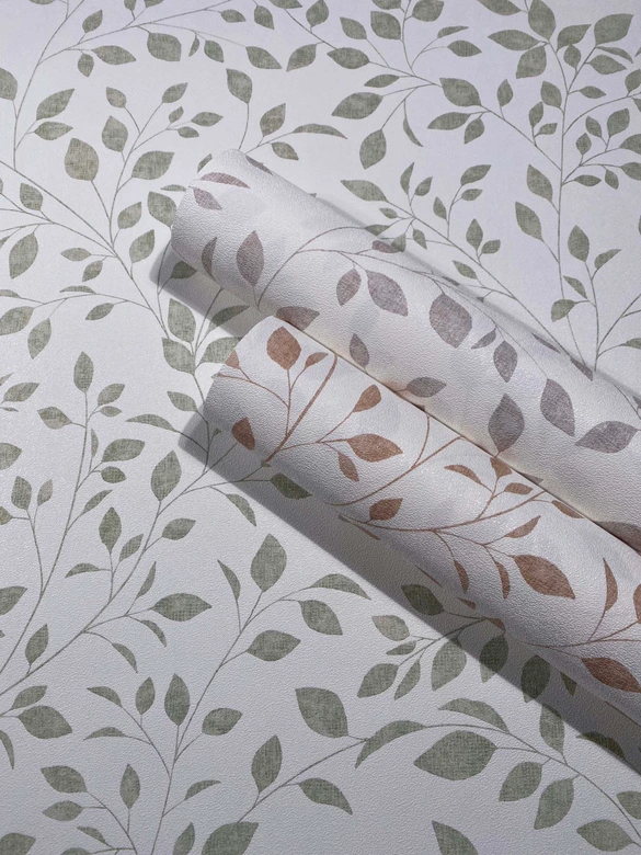 Vliestapete Blätter Floral Natur matt in Weiß Grün 