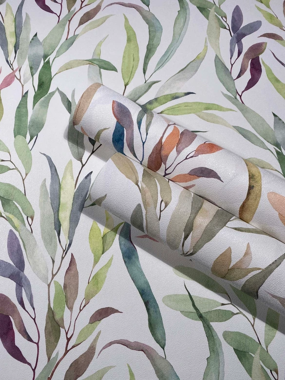 Vliestapete Blätter Floral Natur matt in Weiß Grün 