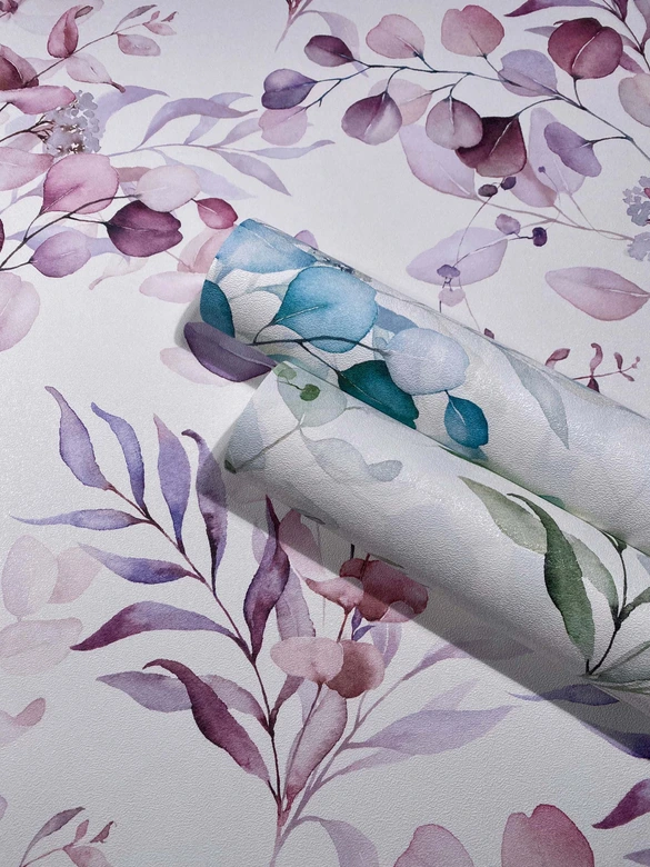 Vliestapete Blätter, Äste Floral Natur matt in Weiß Grün 