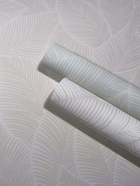 Papel pintado no tejido hojas naturaleza floral mate en beige 