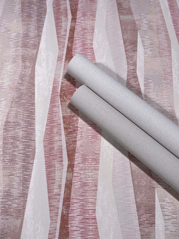 Tapeta z włókniny w pasy graficzny nowoczesny mat w kolorze czerwono-szarym 