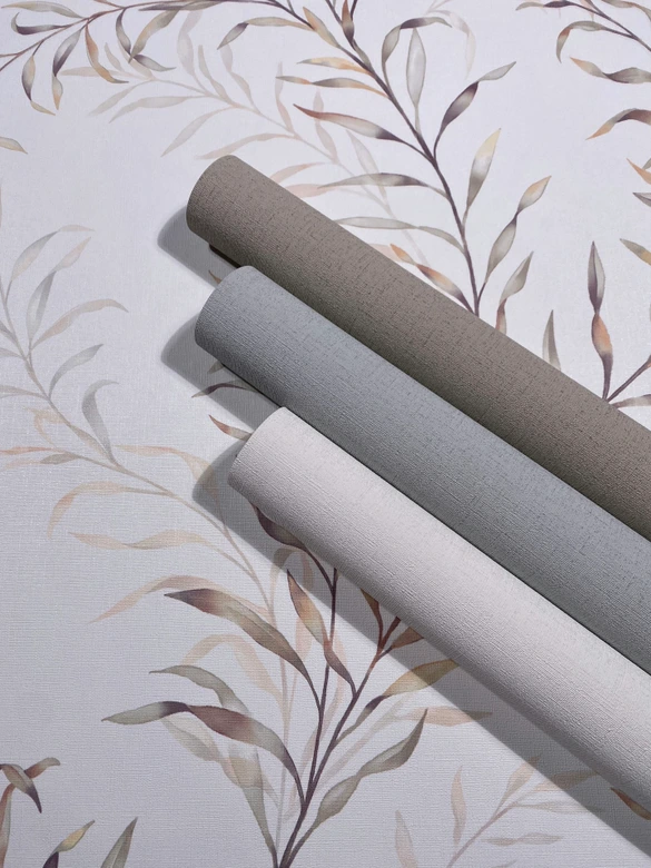 Icke-vävd tapet blad blommor natur matt i vit beige 