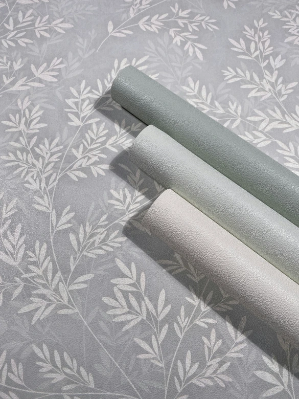 Papel pintado no tejido texturado liso moderno mate en verde claro 