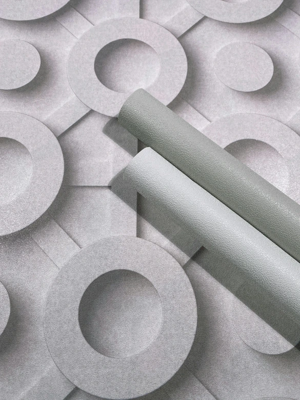 Vliestapete Grafisch 3D-Optik Modern, Kreise matt in Grau 