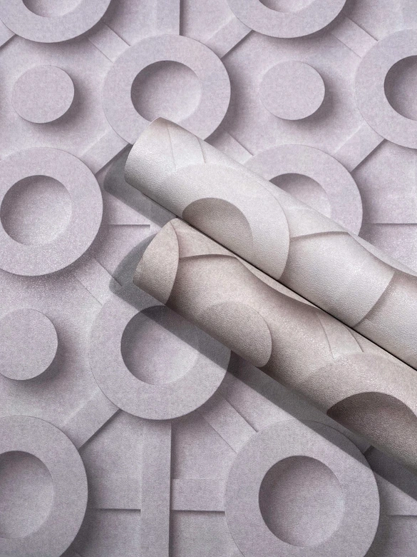 Papel pintado no tejido gráfico 3D aspecto moderno, círculos mate en blanco grisáceo 