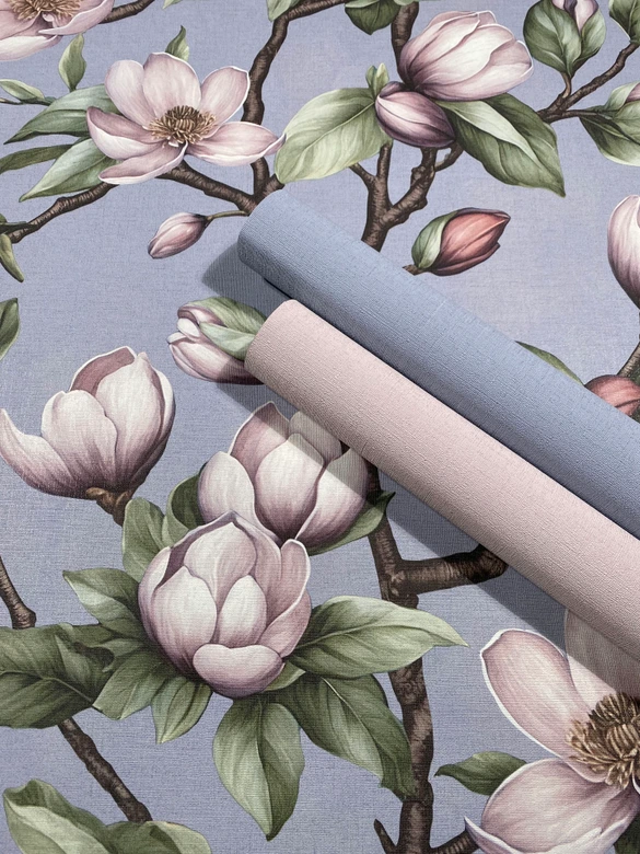 Tapeta z włókniny gałęzie, kwiaty kwiatowa natura matowa w kolorze niebiesko-fioletowym 