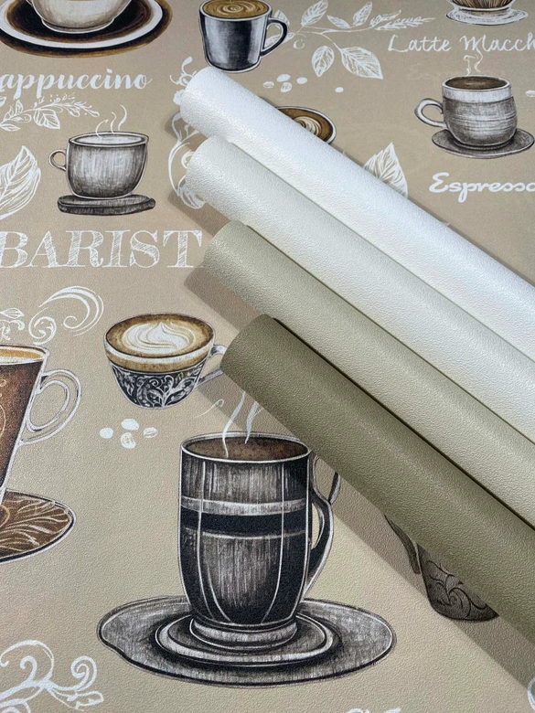 Vliestapete Kaffenmotiv Grafisch Modern matt in Beige 