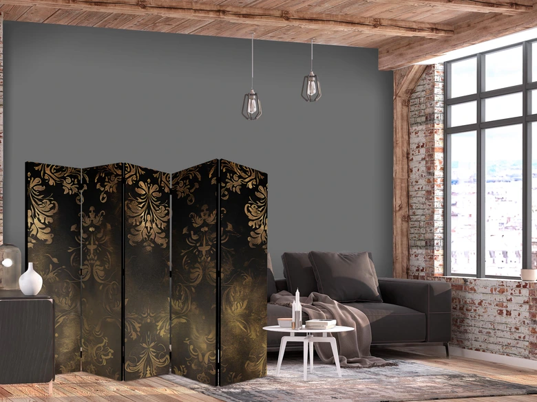 Paravent, Raumteiler freistehend, Trennwand - Baroque Ornaments in Patinated Gold and Bronze - Retro Motif 