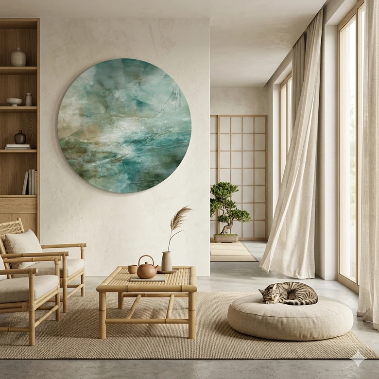 Wandbild Salbeigrünes Nebellicht - Schmucker - Alu-Dibond Rund 