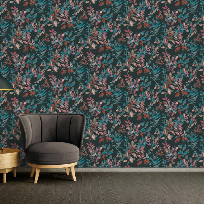 Papier peint floral coloré noir - papier peint aquarelle style floral 