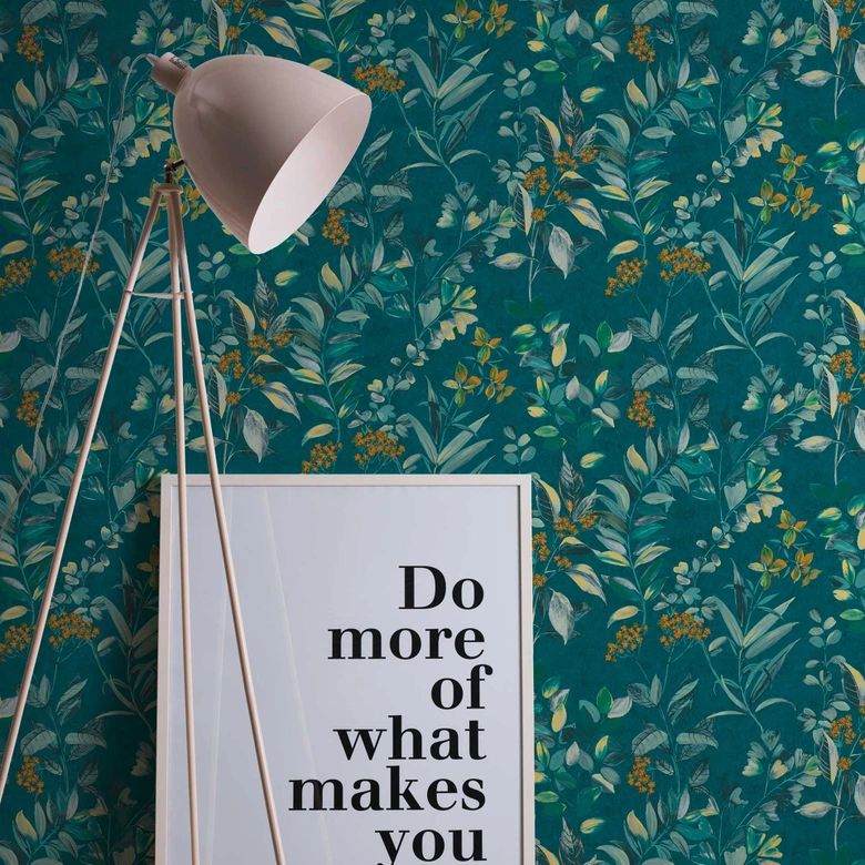 Papier peint fleuri bleu - papier peint intissé fleuri style aquarelle 