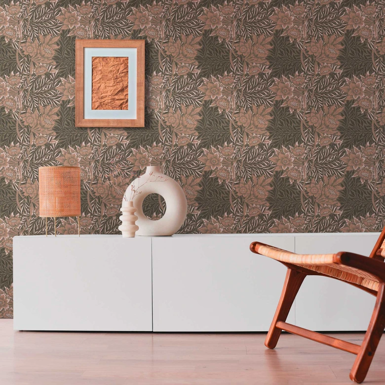 Papier peint intissé fleuri avec motif floral Marron Beige - papier peint avec des herbes 
