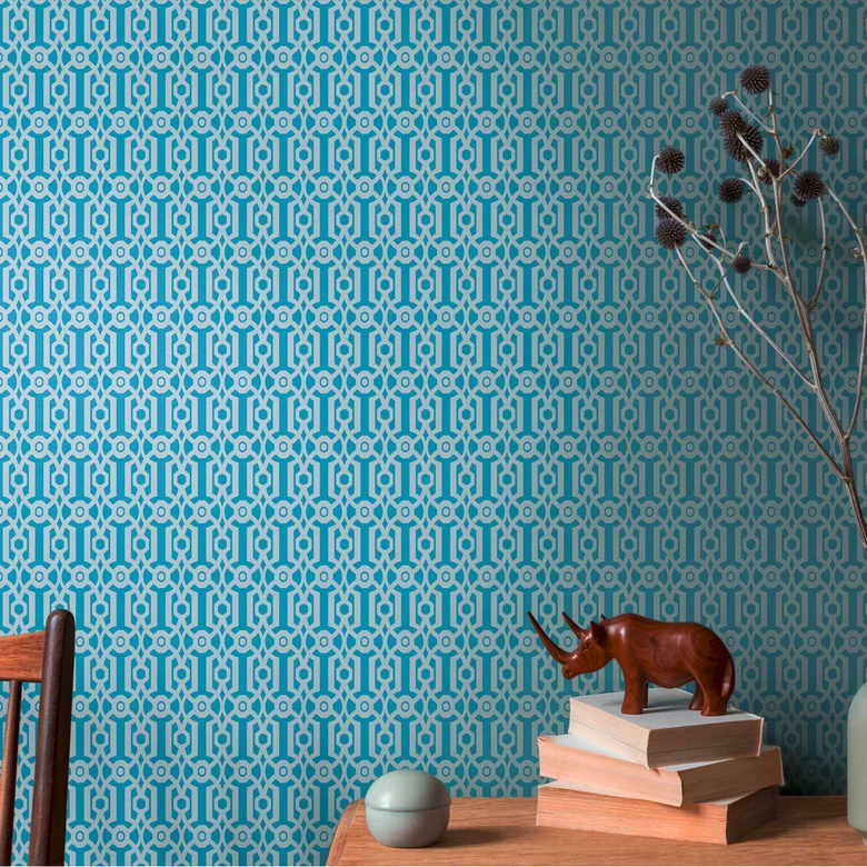 Retro tapet i grafisk stil blågrå - vintage non-woven tapet geometrisk 
