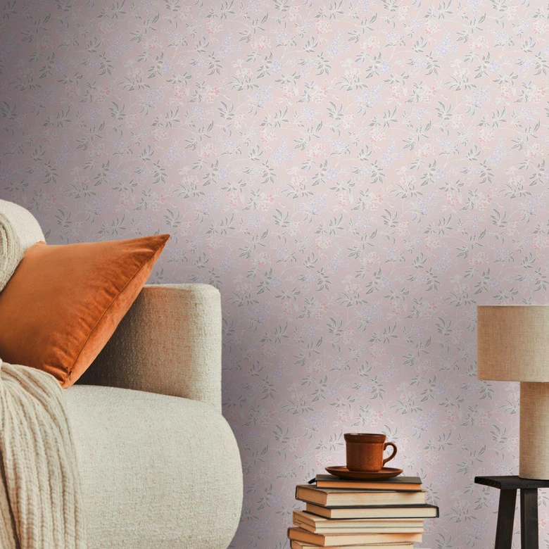 Papel pintado Floral con flores rosa crema - papel pintado moderno con motivos florales - papel pintado no tejido floral 