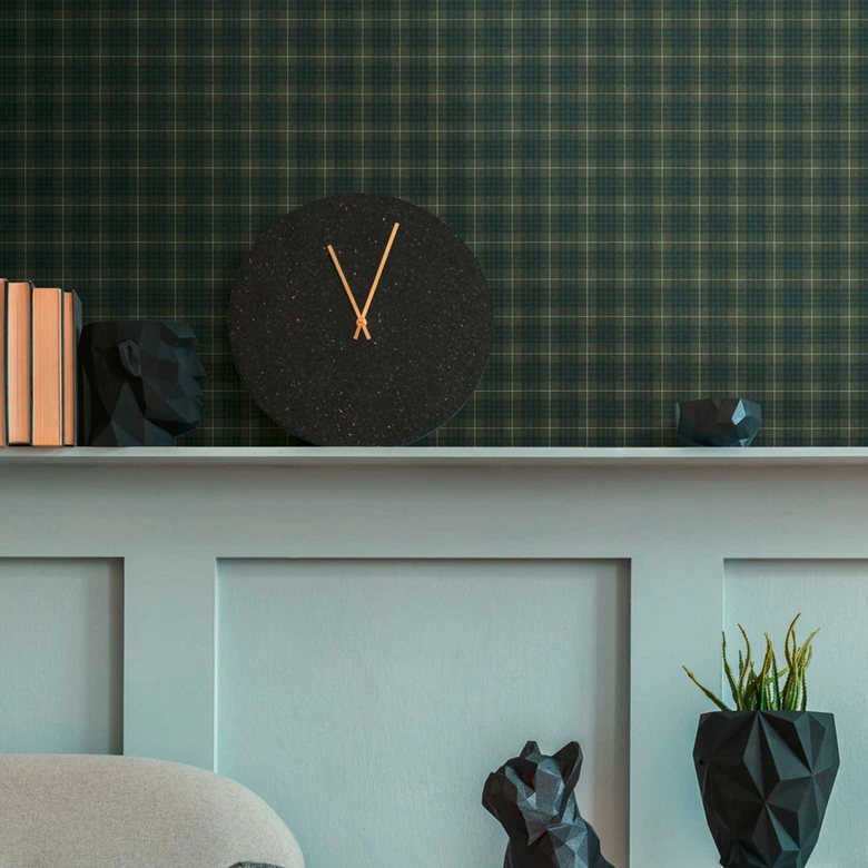 Vintage Karo-Tapete Schwarz Grün - Retro-Mustertapete karriert - Vliestapete modern 