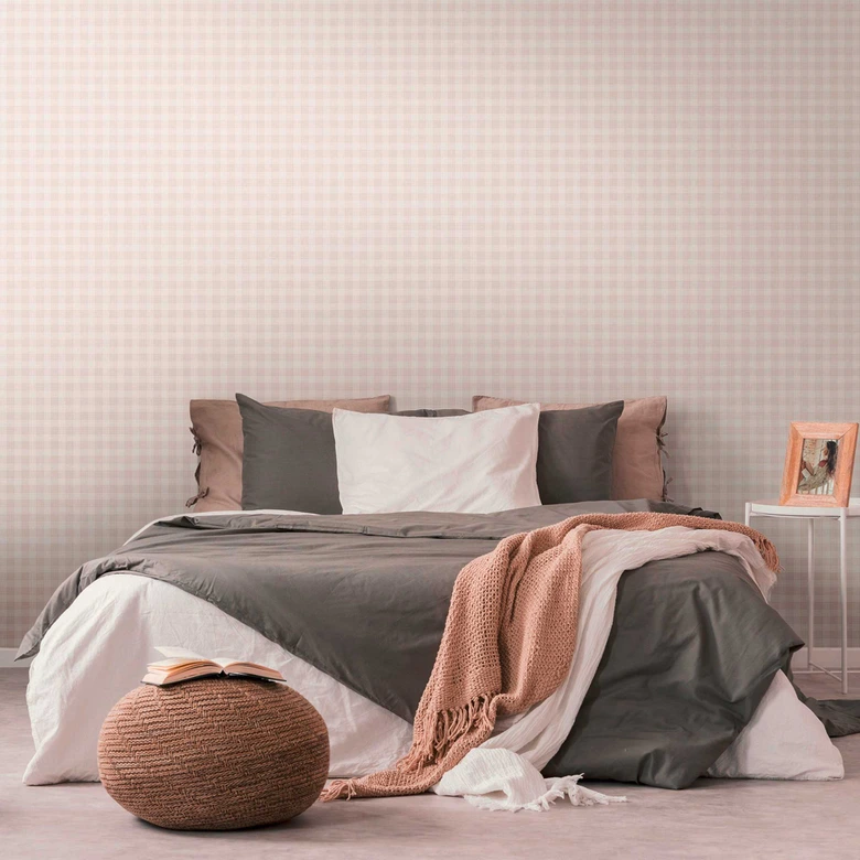 Papier peint intissé à carreaux rétro crème beige - papier peint à carreaux vintage moderne 