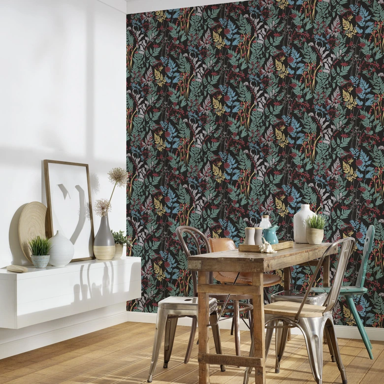 Architects Paper Floral Impression - Papier peint intissé fleuris, noir 