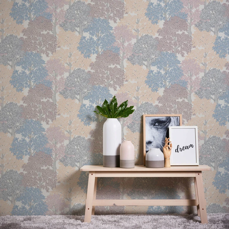 Architects Paper Vliestapete Floral Impression Waldtapete Tapete mit Bäumen bunt, blau, orange, grau, weiß 