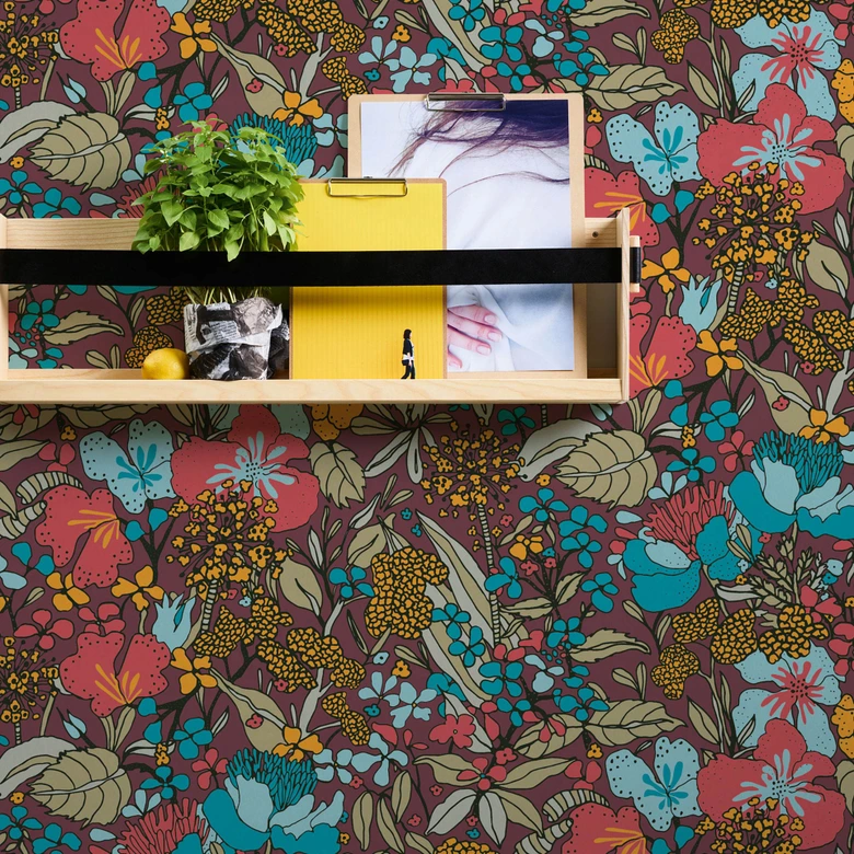 Architects Paper Vliestapete Floral Impression Blumentapete floral rot, blau, gelb, beige, schwarz 