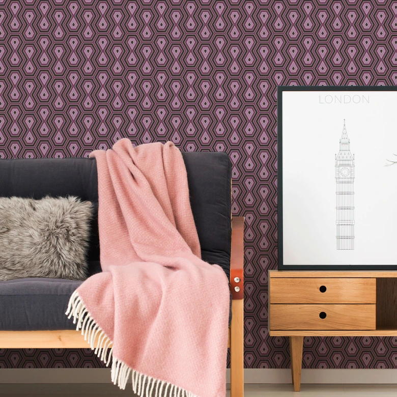 Architects Paper Vliestapete Jungle Chic Retrotapete geometrisch lila, schwarz 