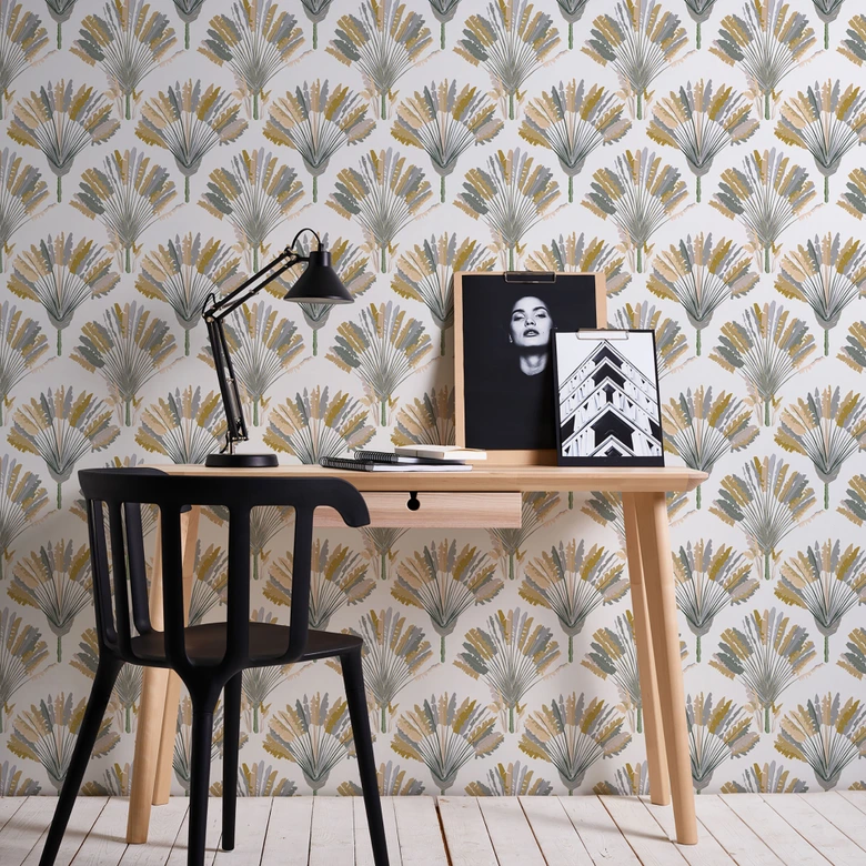 Architects Paper Vliestapete Jungle Chic Dschungeltapete Palmentapete gelb, grau, weiß 