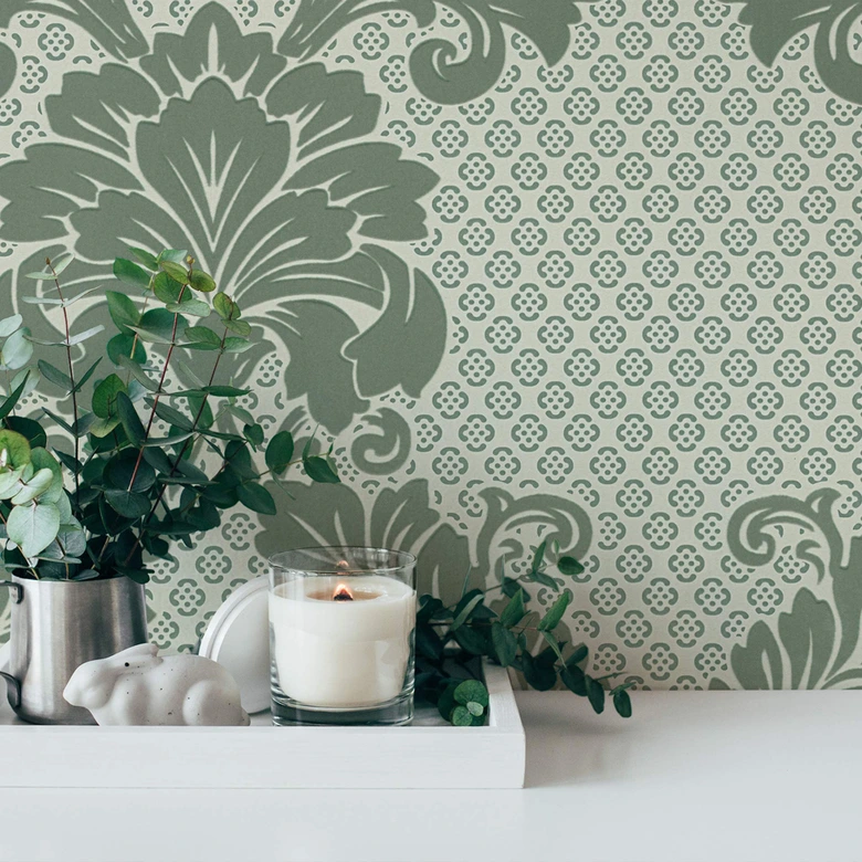 Architects Paper Vliestapete Luxury wallpaper Barocktapete mit Ornamenten in Echtflock blau, grün 