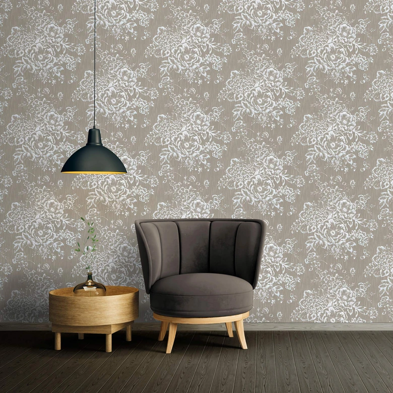 Architects Paper Metallic Silk Papier peint floral, Argent, Marron 