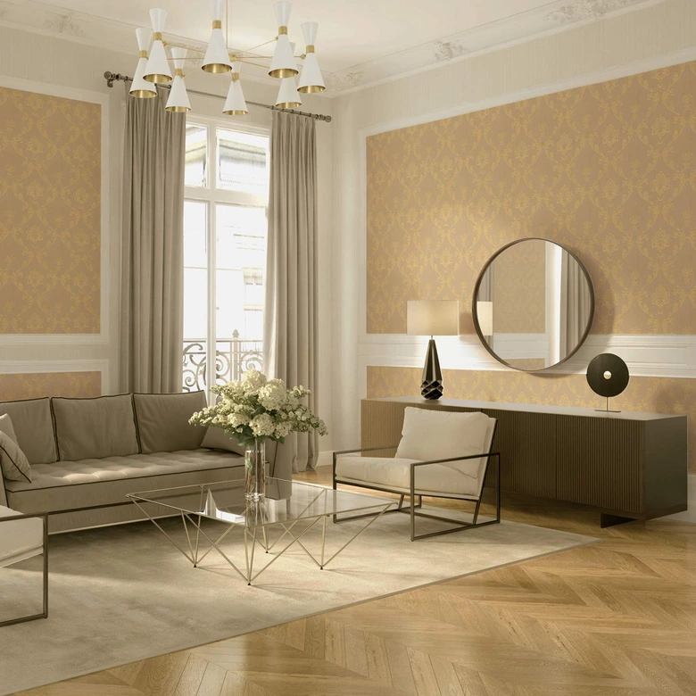 Architects Paper Metallic Silk Papier peint baroque, Or, Beige 