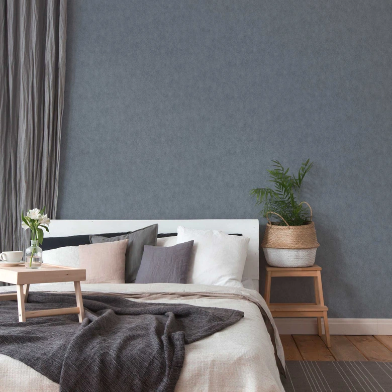 Glossy blue plain wallpaper - non-woven fabric-look wallpaper  