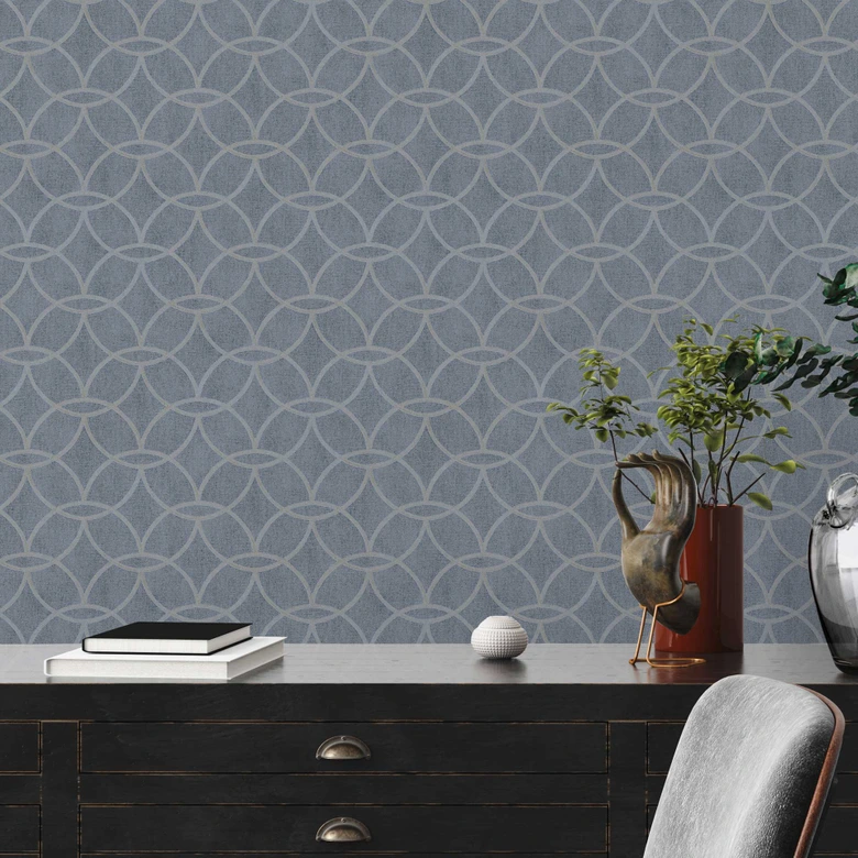 Błyszcząca tapeta niebiesko-szara - geometryczna tapeta z włókniny 