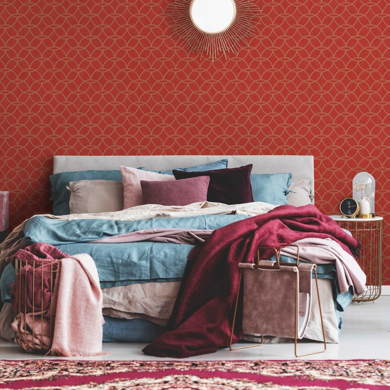 Papier peint brillant rouge-or - papier peint géométrique intissé 
