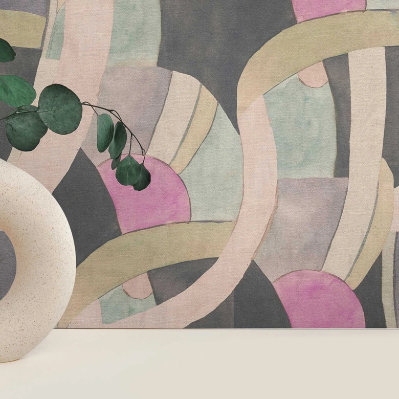 Abstrakte Mustertapete in Rosa Mint Schwarz – Moderne Vliestapete mit Linien 