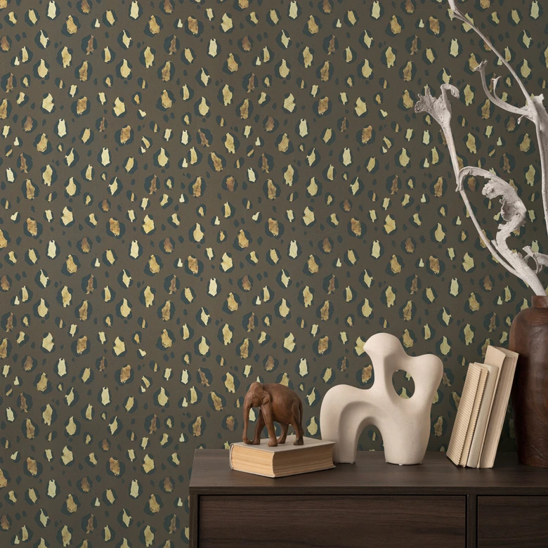 Leoparden-Tapete Dunkelbraun Beige Schwarz – Animal Print – Vliestapete modern 
