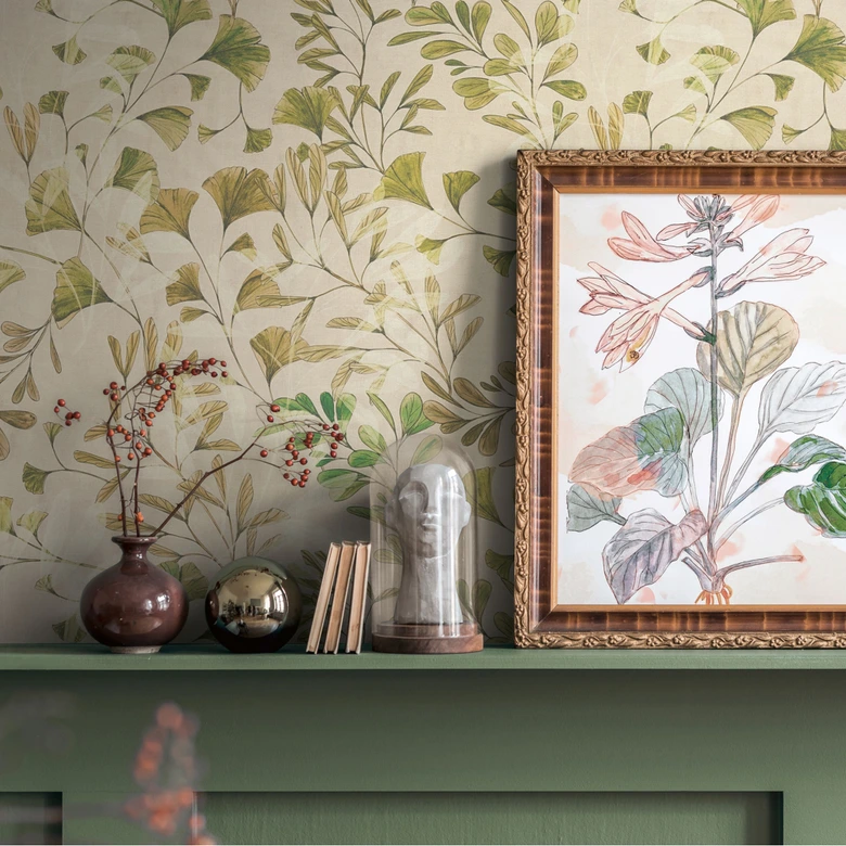 Blätter-Tapete Ginkgo Natur Creme – Vliestapete mit sanften Grüntönen – Modern & Elegant 