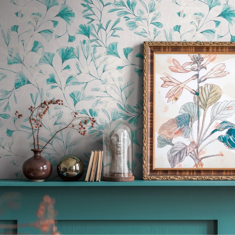 Blätter-Tapete Ginkgo Türkis Weiß – Vliestapete mit Aquarell-Look – Frisch & Leicht 