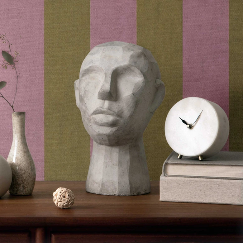 Papier peint rayé rose vert olive - motif classique rayé mat - Papier peint intissé moderne 