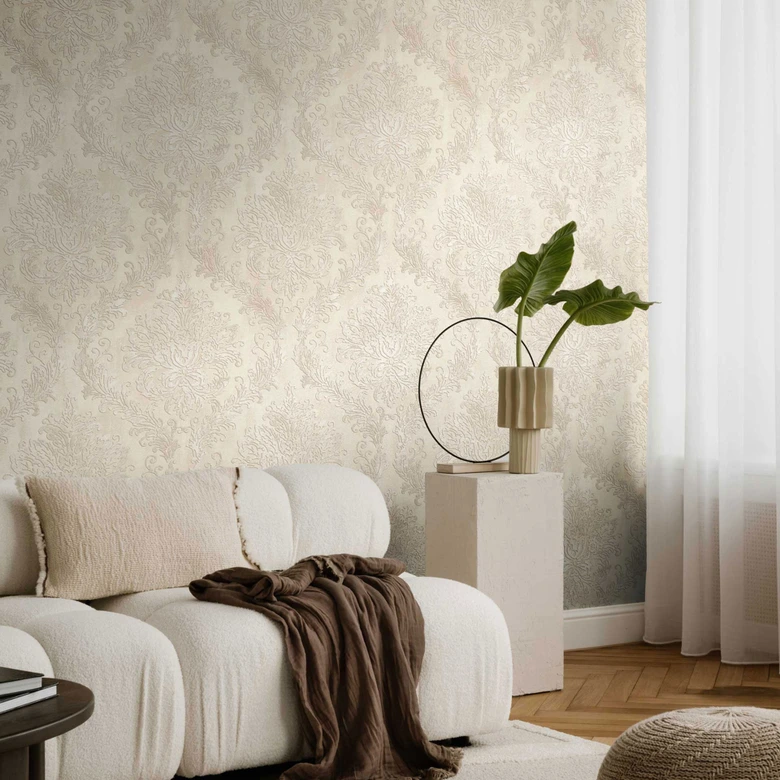 Papier peint baroque beige crème - Papier peint intissé classique avec motif ornemental 