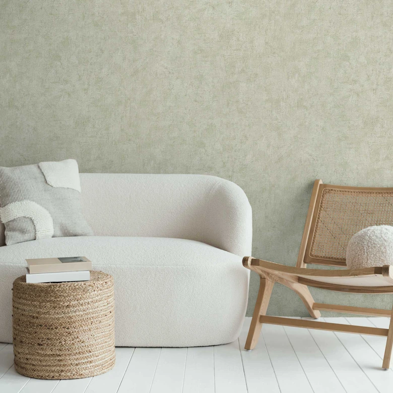 Concrete look wallpaper light green - Modern textured wallpaper in plaster look 