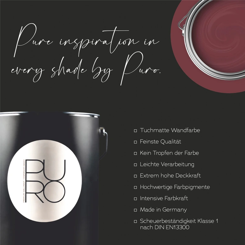 Premium väggfärg röd - Tygmatt väggfärg för interiör - PURO c2013 lovely rose  